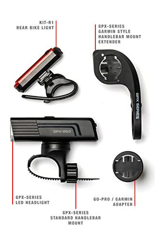 GPX-950 Go-Pro Mountable Bike Light USB-C Rechargeable Front and Back Bicycle Lights for Night Riding (950 Lumens)