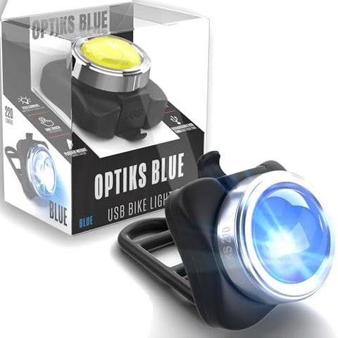 OPTIKS-BLUE Rear Bike Light: 220 Lumens - USB Rechargeable - 10hr Max - Water Resistant - 5 Modes - Blue LED - Back Lights for Bicycles Seat Post