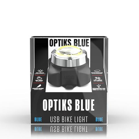 OPTIKS-BLUE Rear Bike Light: 220 Lumens - USB Rechargeable - 10hr Max - Water Resistant - 5 Modes - Blue LED - Back Lights for Bicycles Seat Post