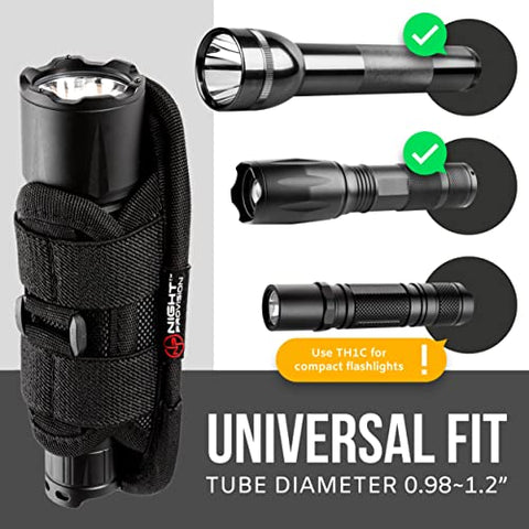 TH2 Flashlight Holster & TKH-S1 Stealth Keychain Ring Bundle for Duty Belt Pouch Stretchable Holder for Police Military Security Belt