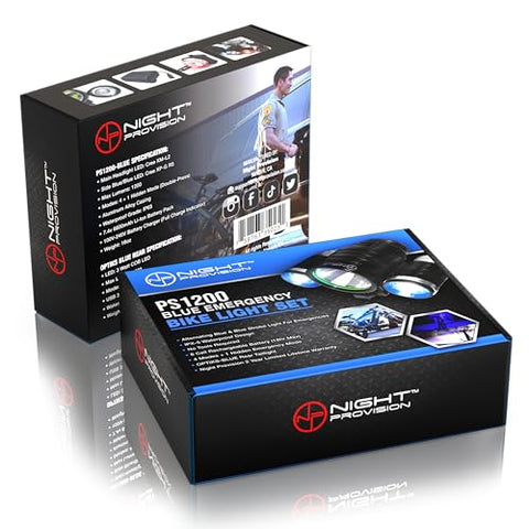 PS1200 FRONT & OPTIKS P220 REAR POLICE PATROL BIKE LIGHT - RED/BLUE STROBE LED - RECHARGEABLE - WATER PROOF - 5 MODES - FOR PROFESSIONAL USE ONLY