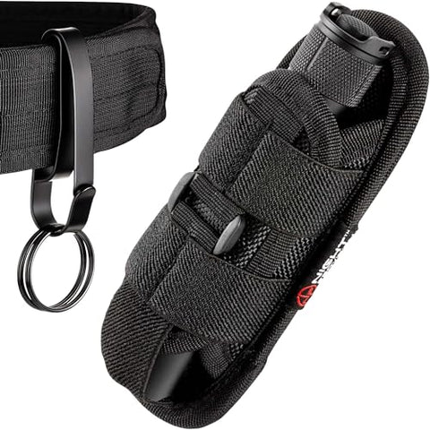 TH2 Flashlight Holster & TKH-S1 Stealth Keychain Ring Bundle for Duty Belt Pouch Stretchable Holder for Police Military Security Belt