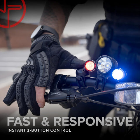 PS1200-ZRN: RED/BLUE FRONT & OPTIKS-P220 REAR W/ZIREN-140DB BIKE HORN - FOR PROFESSIONAL USE ONLY