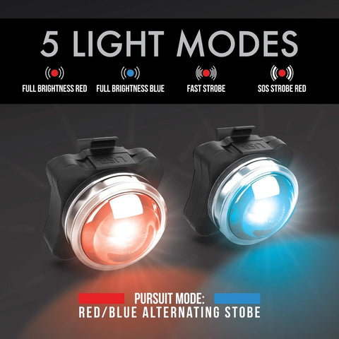 PS1200 Front & OPTIKS 210 Rear Police Patrol Bike Light - Red/Blue Strobe LED - Rechargeable - Water Proof - 5 Modes