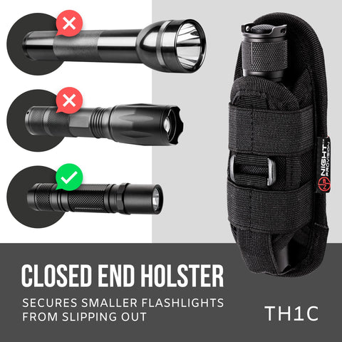 TH2C Tactical Flashlight Holster Closed-end with Metal Belt Clip for Duty Belt Pouch Stretchable Holder for Police Military Security Belt