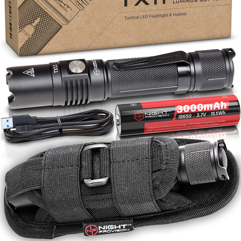 TX11 Tactical Flashlight & TH2C Premium Holster w/ USB-C Rechargeable Battery Luminus 1600 Lumens LED For Police Security Military Grade Brightest Tac Flashlights - Complete Tactical Edition