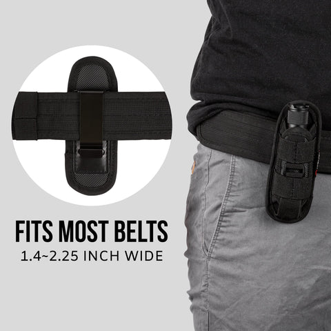 TH2C Tactical Flashlight Holster Closed-end with Metal Belt Clip for Duty Belt Pouch Stretchable Holder for Police Military Security Belt
