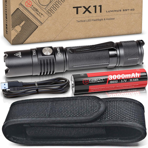 NIGHT PROVISION™ TX11 | TACTICAL FLASHLIGHT TORCH LUMINUS SST-40 1600 LUMEN LED & HOLSTER