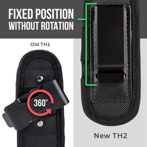 TH2C Tactical Flashlight Holster Closed-end with Metal Belt Clip for Duty Belt Pouch Stretchable Holder for Police Military Security Belt