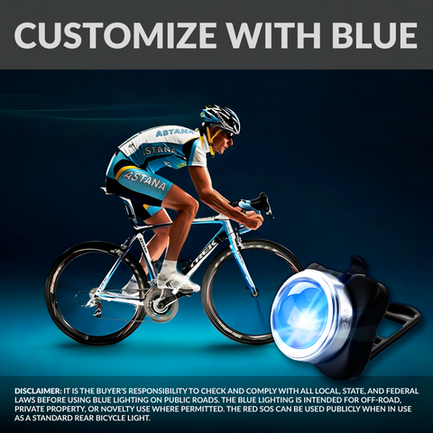OPTIKS-BLUE Rear Bike Light: 220 Lumens - USB Rechargeable - 10hr Max - Water Resistant - 5 Modes - Blue LED - Back Lights for Bicycles Seat Post