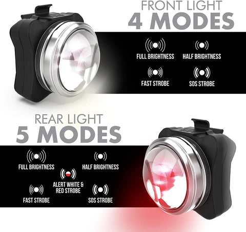 OPTIKS 210 BIKE LIGHTS FRONT AND BACK USB RECHARGEABLE LED SKATEBOARD LONGBOARD BICYCLE