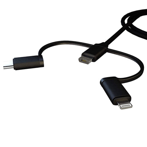 3 IN 1 USB NYLON BRAIDED CABLE CHARGER LIGHTNING / TYPE C / MICRO USB (1.5 FT, BLACK)