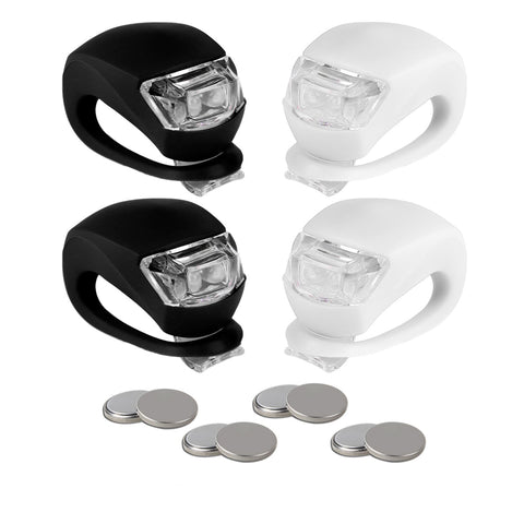 BLINK4 MINI SILICONE STRAP ON LED BIKE LIGHT - 4 LIGHTS SET - 2 FRONT & 2 REAR BIKE LIGHT SET - BLACK & WHITE