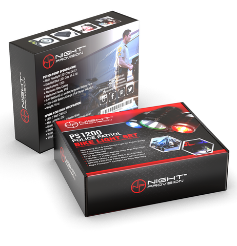 PS1200 FRONT & OPTIKS P220 REAR POLICE PATROL BIKE LIGHT - RED/BLUE STROBE LED - RECHARGEABLE - WATER PROOF - 5 MODES - FOR PROFESSIONAL USE ONLY