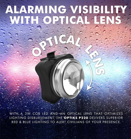 PS1200 FRONT & OPTIKS P220 REAR POLICE PATROL BIKE LIGHT - RED/BLUE STROBE LED - RECHARGEABLE - WATER PROOF - 5 MODES - FOR PROFESSIONAL USE ONLY