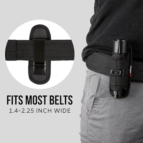 TH2 Tactical Flashlight Holster Metal Belt Clip & TKH-S1 Stealth Keychain Ring for Duty Belt Pouch Stretchable Holder for Police Military Security Belt