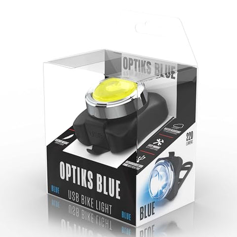 OPTIKS-Blue Bike Light: 220 Lumens - USB Rechargeable - 8hr Max - Water Resistant - 5 Modes - Blue/Blue Strobe LED - Lights for Bicycles