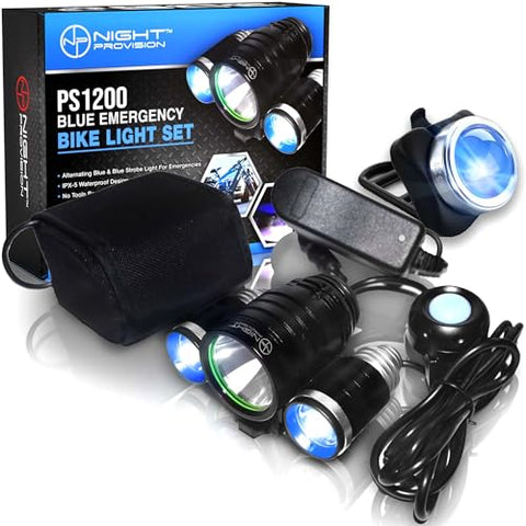 PS1200v2 | POLICE PATROL FRONT & REAR BIKE LIGHT PLUS ZIREN-140DB ELECTRIC HORN: 1200 LUMENS WITH RED/BLUE STROBE - RECHARGEABLE