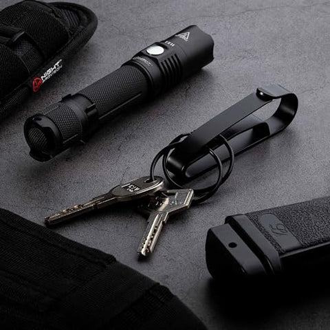 TH2 Tactical Flashlight Holster Metal Belt Clip & TKH-S1 Stealth Keychain Ring for Duty Belt Pouch Stretchable Holder for Police Military Security Belt