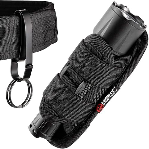 TH2 Tactical Flashlight Holster Metal Belt Clip & TKH-S1 Stealth Keychain Ring for Duty Belt Pouch Stretchable Holder for Police Military Security Belt