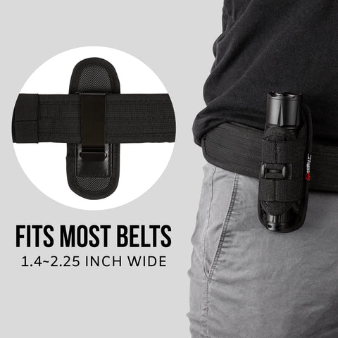 TH2 Tactical Flashlight Holster Metal Belt Clip for Duty Belt Pouch Stretchable Holder for Police Military Security Belt