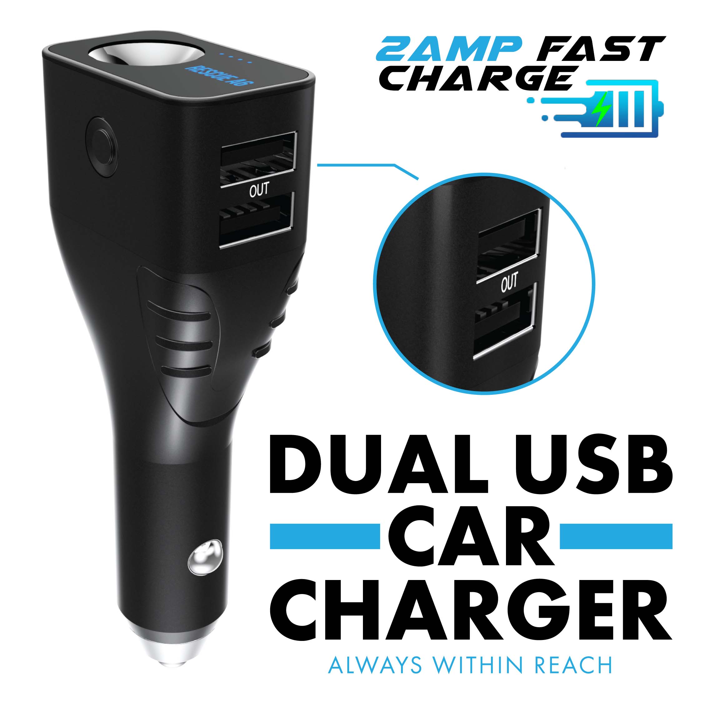 car charger rechargeable flashlight RESCUE A6 Emergency 6-IN-1 CAR SAFETY DEVICE USB CAR CHARGER WINDOW BREAKER SEAT BELT CUTTER 2200mAh POWER BANK POWERFUL LED FLASHLIGHT WITH RED