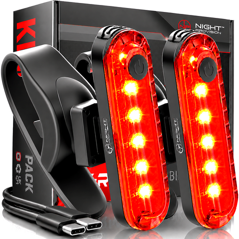 KIT-R1 LED Bike Tail Light 2 Pack USB-C Rechargeable 330mAh Longer Run-time Rear Cycling Safety Flashers Blinkers 4 Modes (RED & RED)
