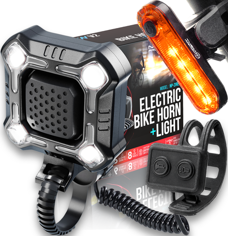 [NEW 2025] ZIREN-V2 High-Traffic Bike Horn Siren Bell & LED Light Super Loud Electric Alert New Control Switch USB-C Rechargeable IPX4 Front and Back Lights (Version 2)