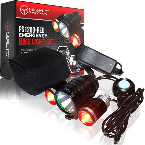 PS1200 Front & Optiks P220 Rear Police Patrol Bike Light - Red/Blue Strobe LED - Rechargeable - Water Proof - 5 Modes
