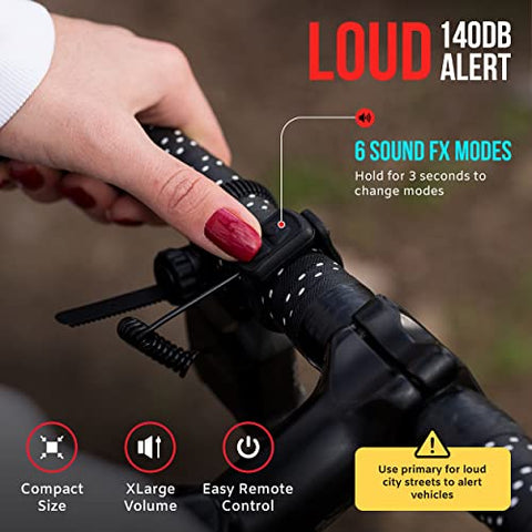 ZIREN 140dB High-Traffic Bike Horn & LED Light World's Loudest Electric Horn for Max Safety Alert w/ Remote Switch USB Rechargeable