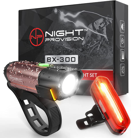 POWERFUL BX-300 CREE XP-G2 BIKE LIGHT SET USB RECHARGEABLE FRONT HEADLIGHT W/ AMBER SIDE ALERT + BONUS FREE REAR LED BIKE LIGHT