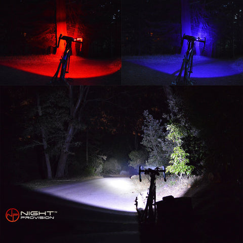 PS1200 Front & OPTIKS 210 Rear Police Patrol Bike Light - Red/Blue Strobe LED - Rechargeable - Water Proof - 5 Modes